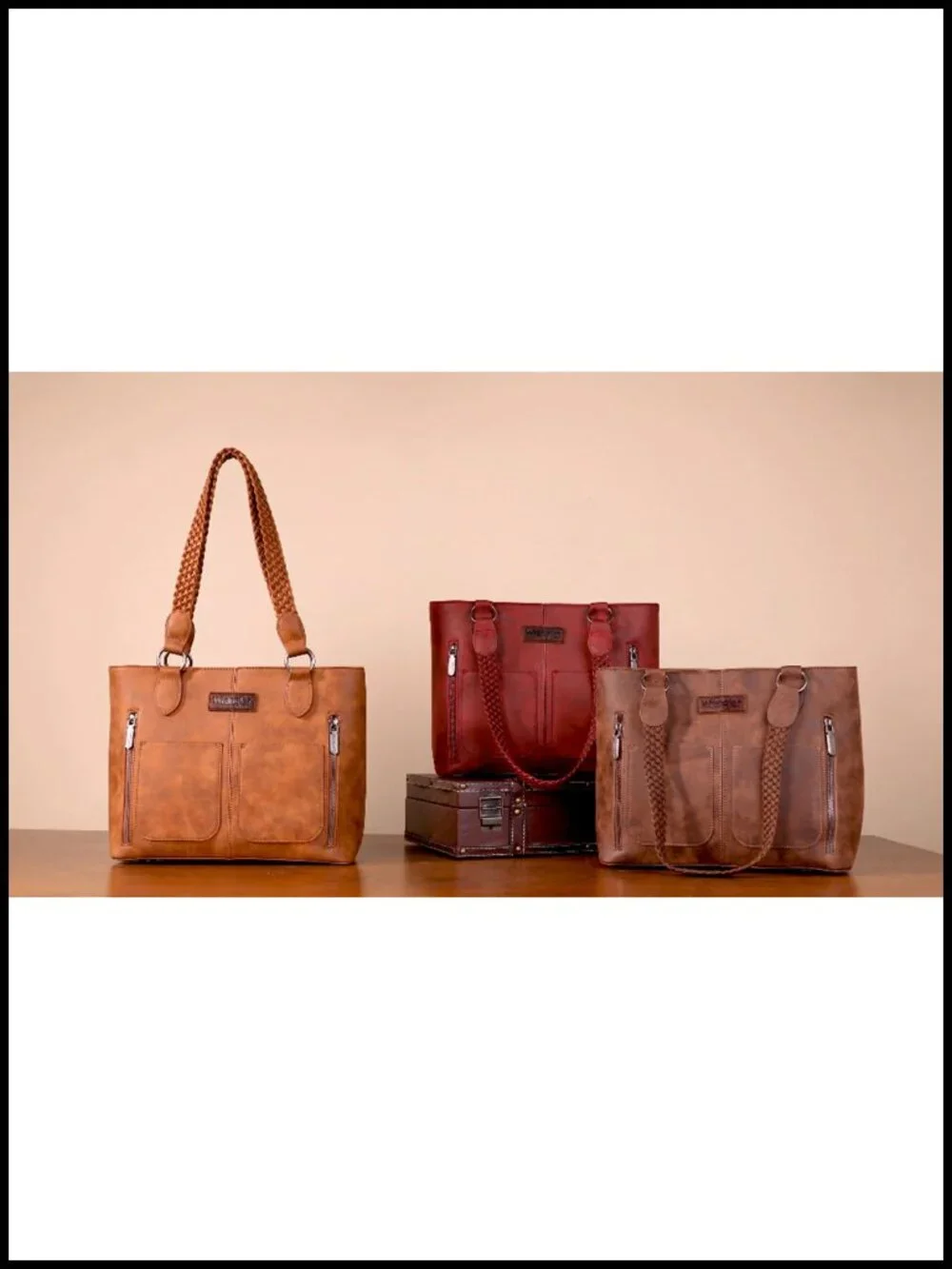 Distressed Faux Leather Hobo Tote Bag with Braided Straps